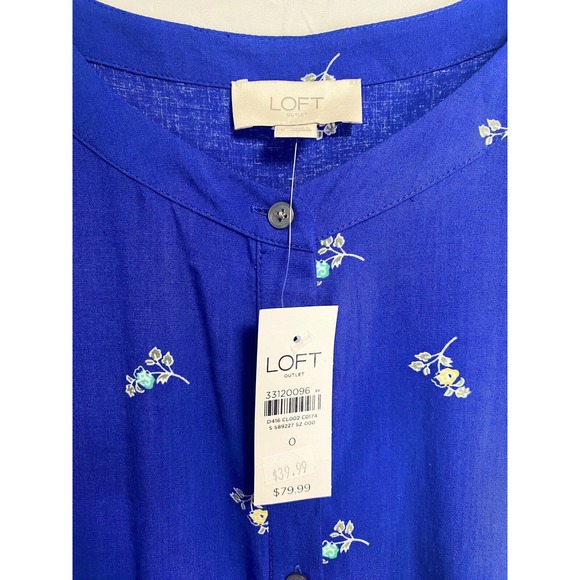 NWT Loft Women’s Button Up Tie Back Mini Dress All Over Print Floral Blue Size 0 - Picture 3 of 4